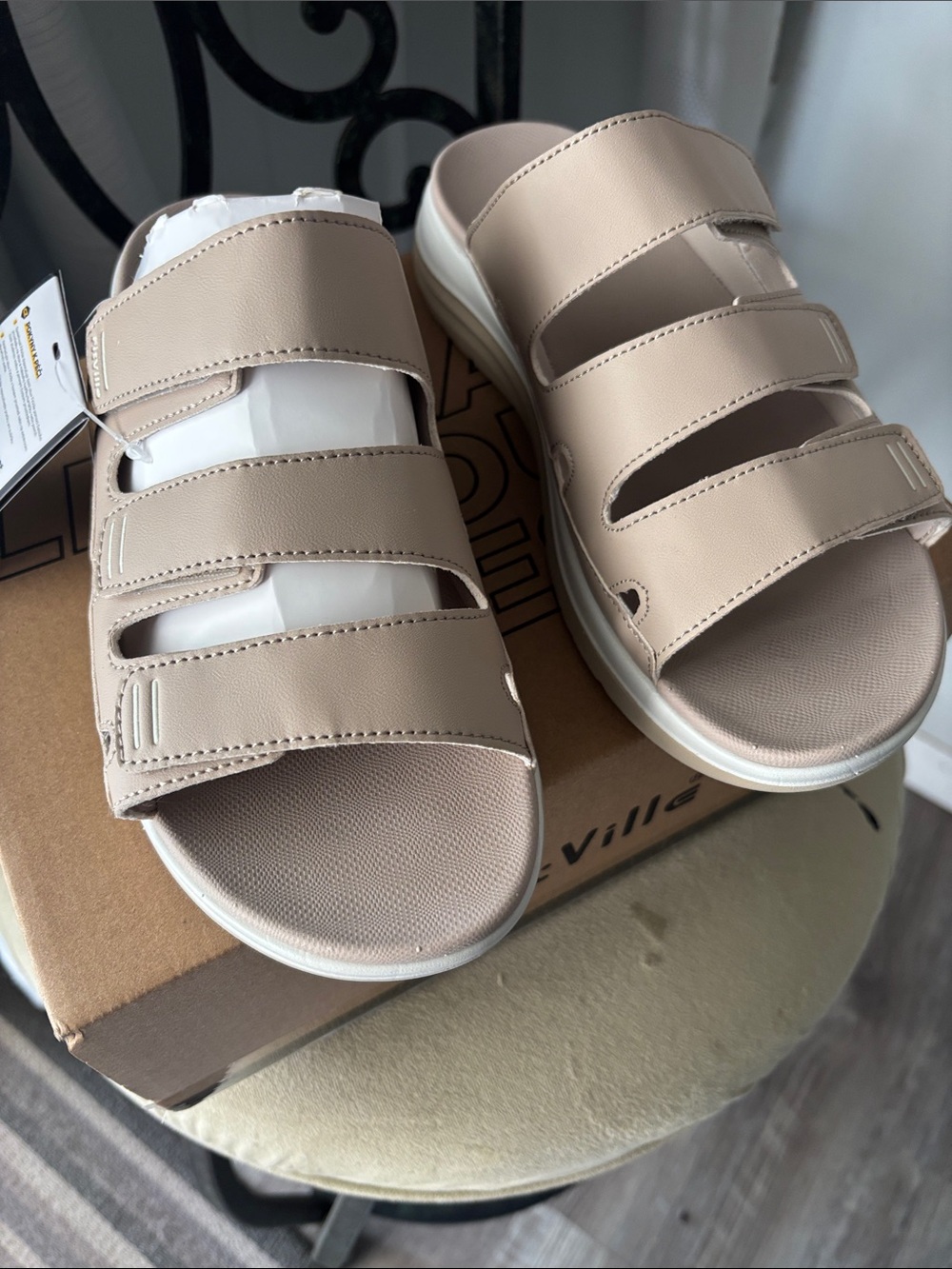 Triple-Strap Comfort Slide Sandals for Women - Beige